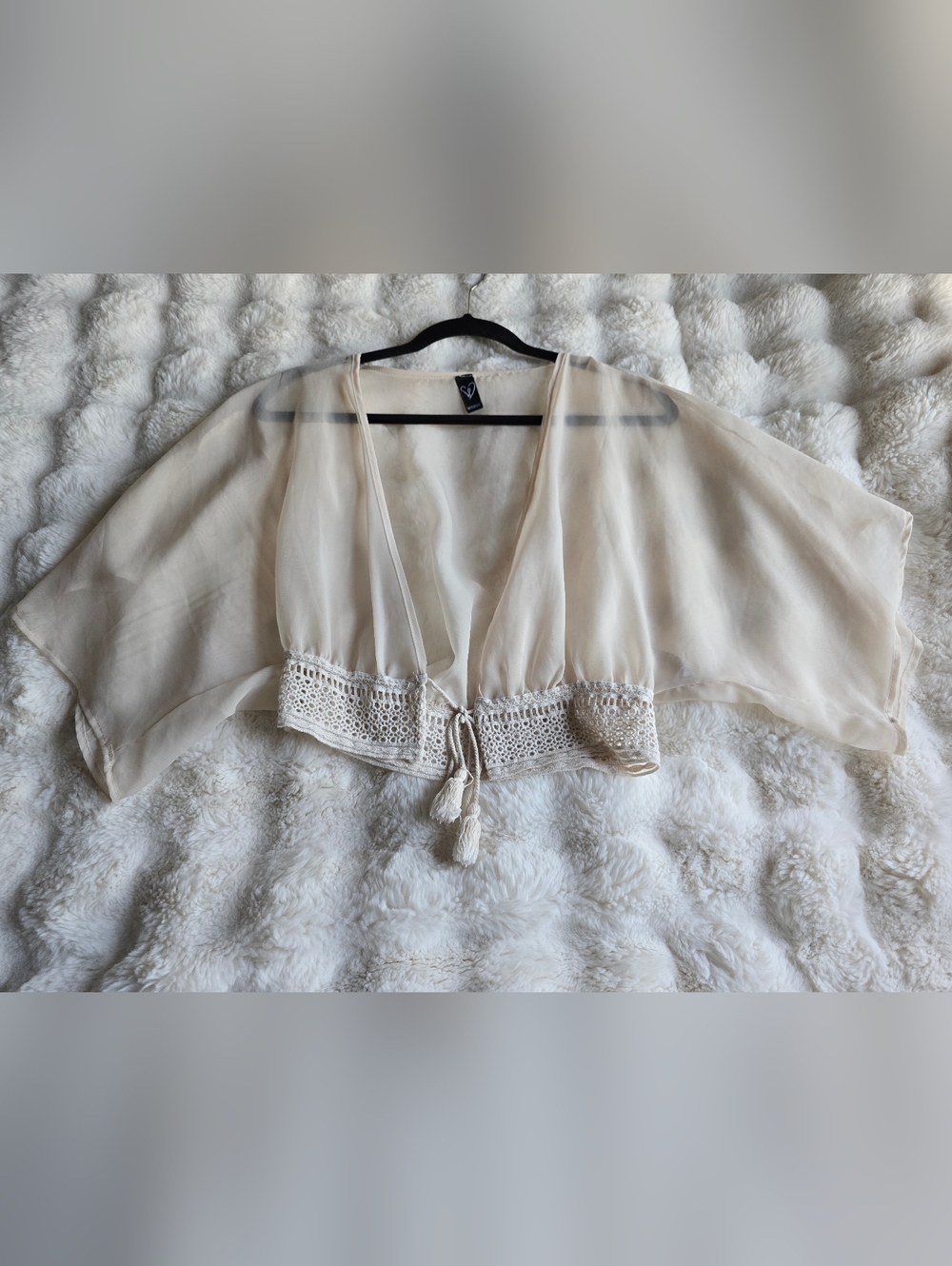 Windsor Sheer Cream Kimono Shrug with Crochet Trim